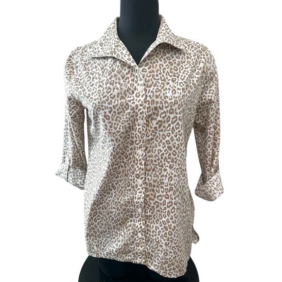 CHICO’S | Effortless Leopard Animal Print Shirt Blouse | Size 0 Small - Picture 2 of 8